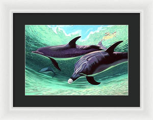 Dolphins and Turtle - Framed Print