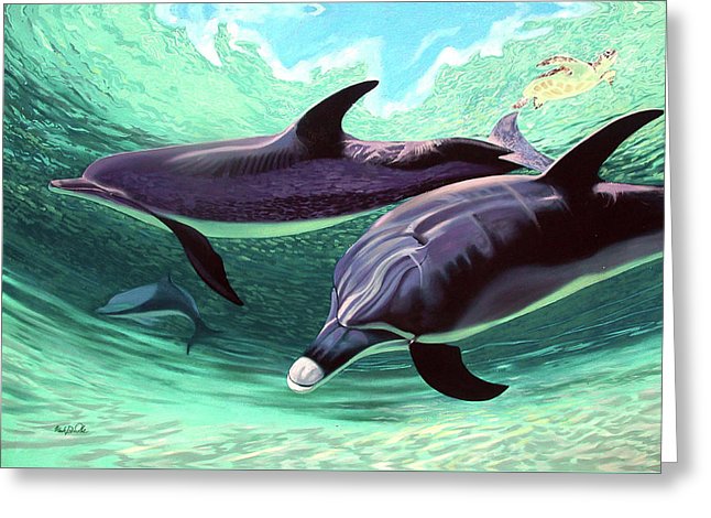 Dolphins And Turtle - Greeting Card