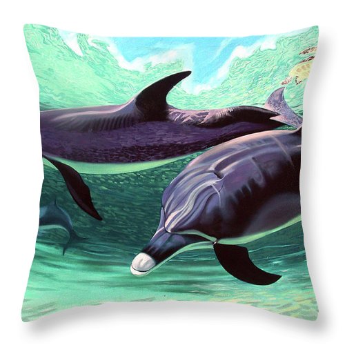 Dolphins and Turtle - Throw Pillow
