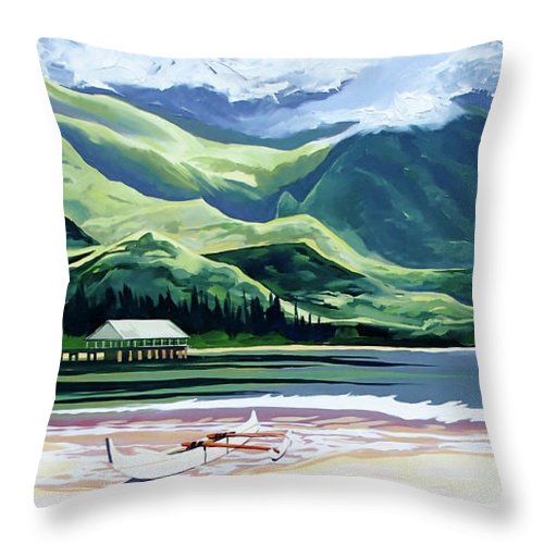 Hanalei Canoe and Pier - Throw Pillow